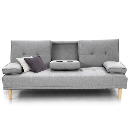 Sarantino Rochester Linen Fabric Sofa Bed Lounge Couch Futon Furniture Suite - Light Grey-Furniture &gt; Sofas-PEROZ Accessories