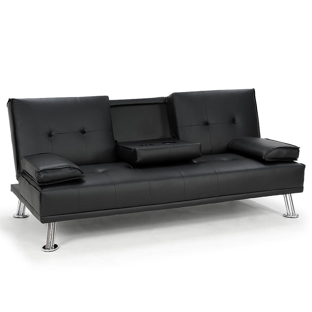 Sarantino Rochester Faux Leather Sofa Bed Lounge Couch Futon Furniture Suite - Black-Furniture &gt; Sofas-PEROZ Accessories