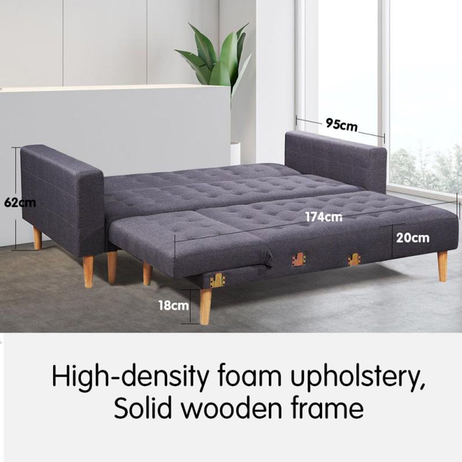 Sarantino Linen Fabric Corner Sofa Bed Couch Lounge With Chaise Furniture - Dark Grey-Furniture &gt; Sofas-PEROZ Accessories