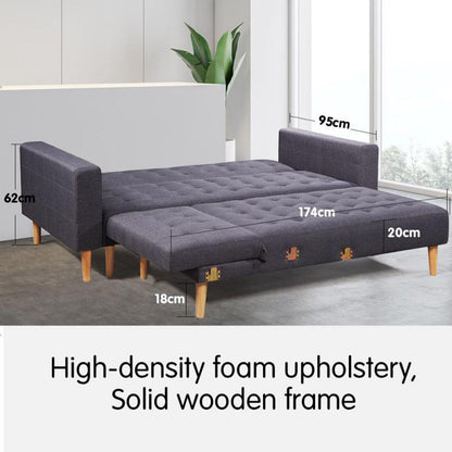 Sarantino Linen Fabric Corner Sofa Bed Couch Lounge With Chaise Furniture - Dark Grey-Furniture &gt; Sofas-PEROZ Accessories