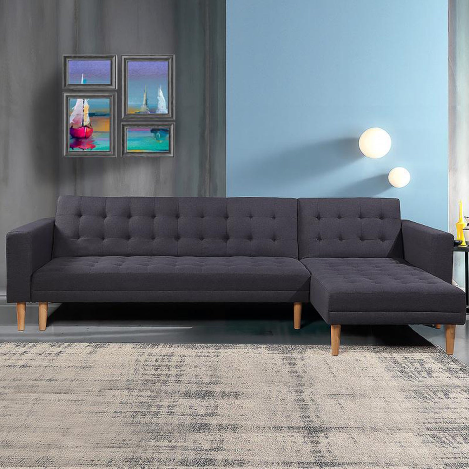 Sarantino Linen Fabric Corner Sofa Bed Couch Lounge With Chaise Furniture - Dark Grey-Furniture &gt; Sofas-PEROZ Accessories