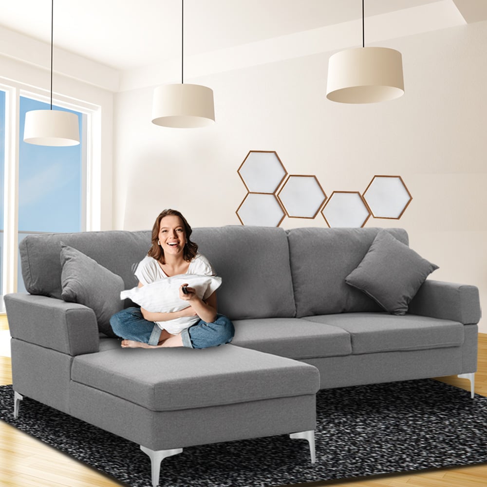 Sarantino Linen Corner Sofa Couch Lounge L-shape W/right Chaise Seat Dark Grey-Furniture &gt; Sofas-PEROZ Accessories