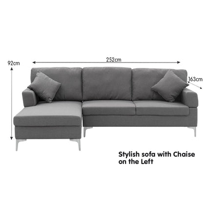 Sarantino Linen Corner Sofa Couch Lounge L-shape W/right Chaise Seat Dark Grey-Furniture &gt; Sofas-PEROZ Accessories