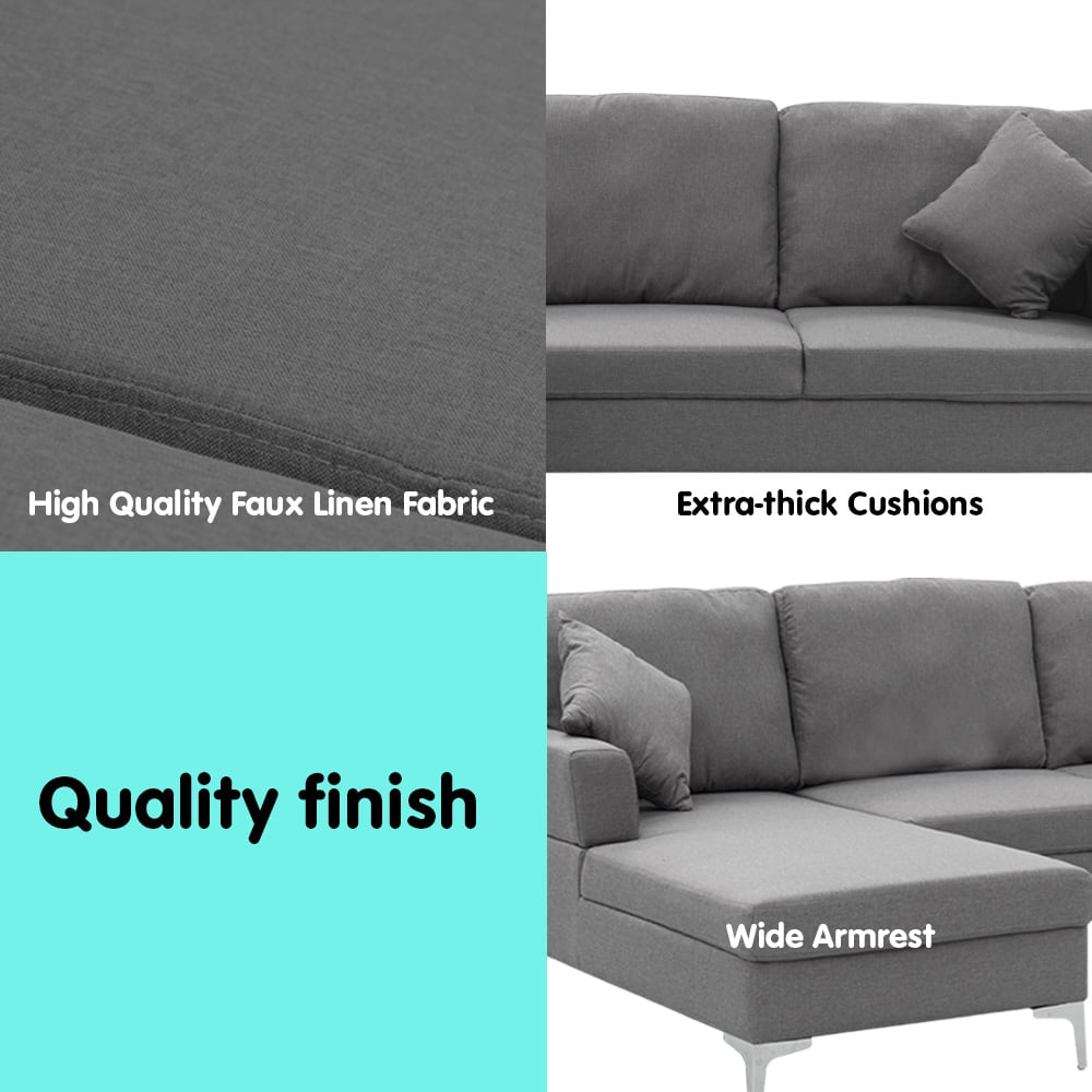 Sarantino Linen Corner Sofa Couch Lounge L-shape W/right Chaise Seat Dark Grey-Furniture &gt; Sofas-PEROZ Accessories