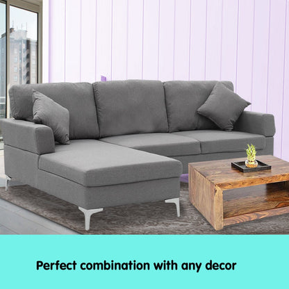 Sarantino Linen Corner Sofa Couch Lounge L-shape W/right Chaise Seat Dark Grey-Furniture &gt; Sofas-PEROZ Accessories