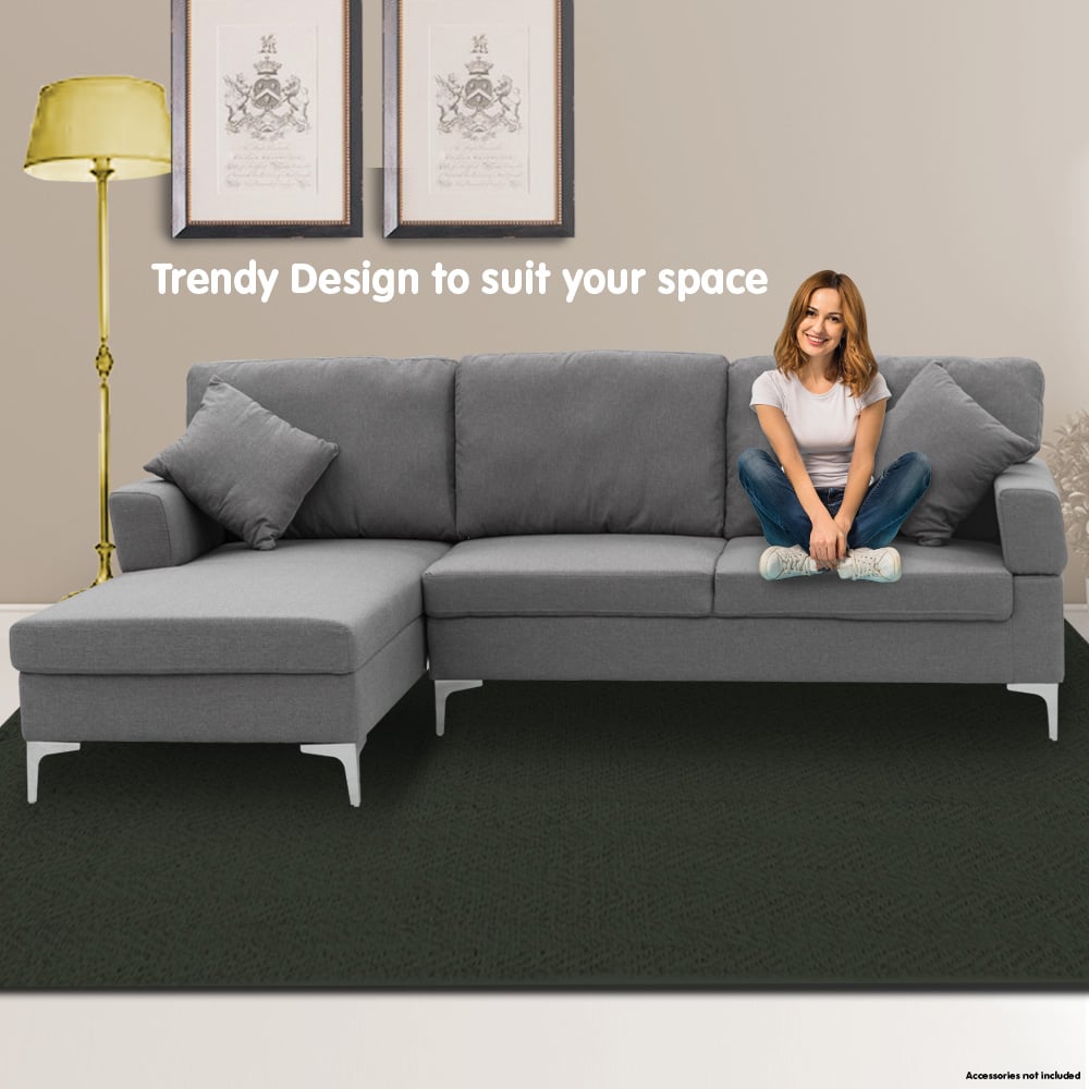 Sarantino Linen Corner Sofa Couch Lounge L-shape W/right Chaise Seat Dark Grey-Furniture &gt; Sofas-PEROZ Accessories