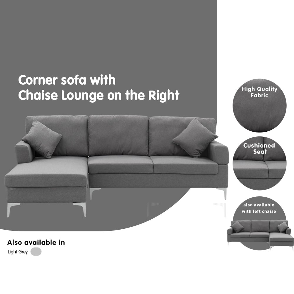 Sarantino Linen Corner Sofa Couch Lounge L-shape W/right Chaise Seat Dark Grey-Furniture &gt; Sofas-PEROZ Accessories