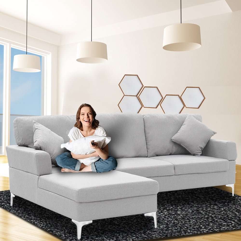 Sarantino Linen Corner Sofa Couch Lounge L-shape W/right Chaise Seat Light Grey-Furniture &gt; Sofas-PEROZ Accessories