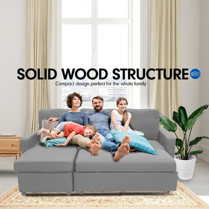 Sarantino3-seater Corner Sofa Bed With Storage Lounge Chaise Couch - Light Grey-Furniture &gt; Sofas-PEROZ Accessories