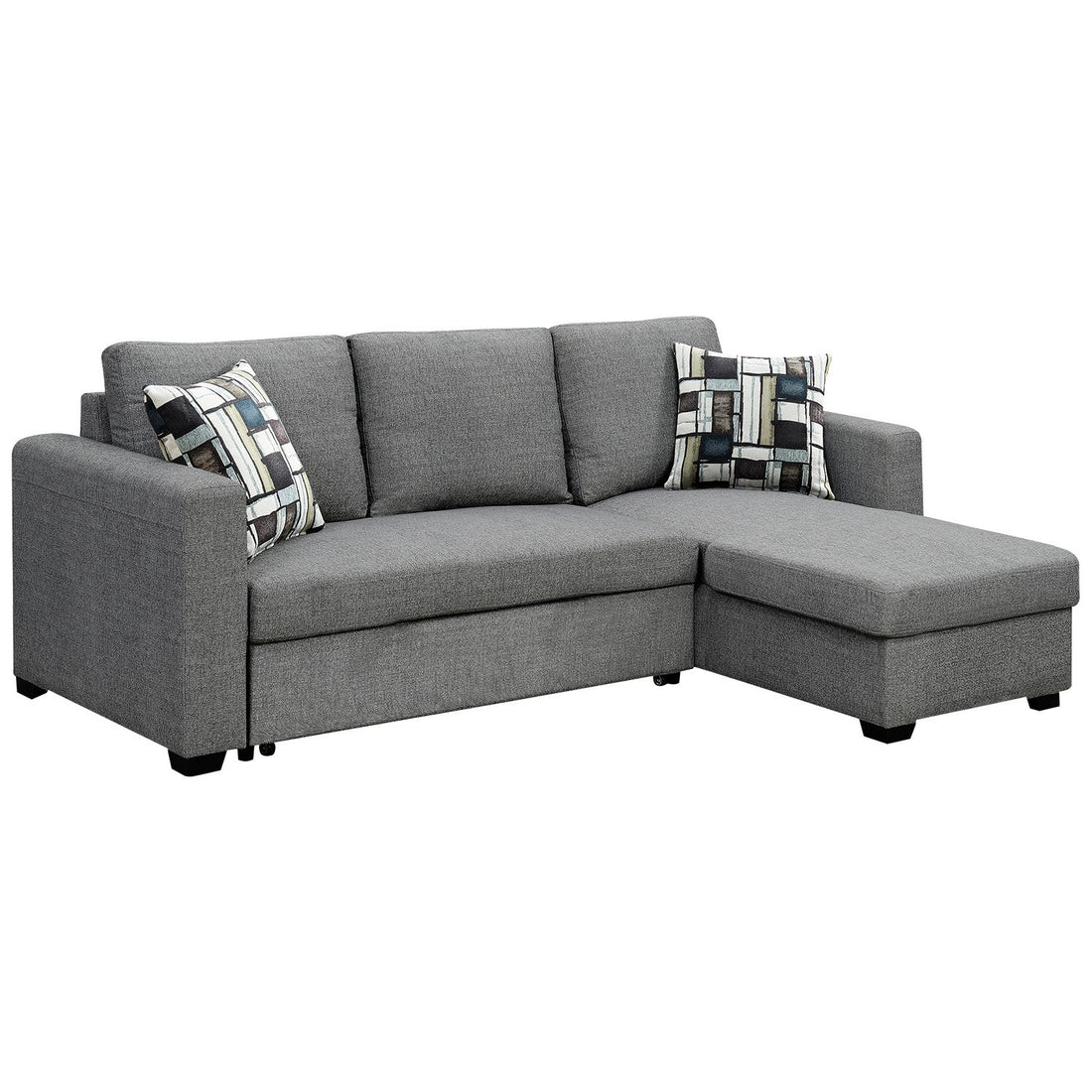 Sarantino Fontana Pullout Sofa Bed with Storage Chaise Lounge - Grey-Furniture &gt; Sofas-PEROZ Accessories