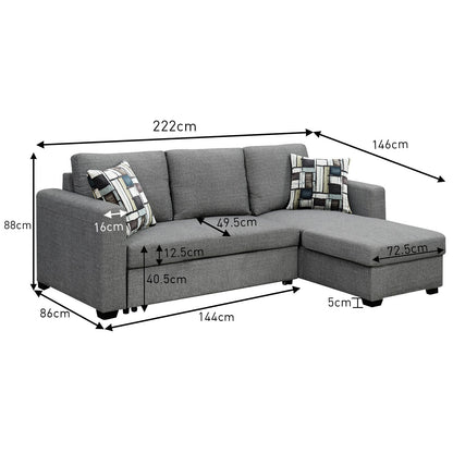 Sarantino Fontana Pullout Sofa Bed with Storage Chaise Lounge - Grey-Furniture &gt; Sofas-PEROZ Accessories