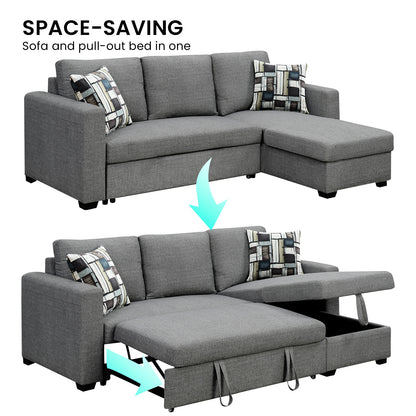 Sarantino Fontana Pullout Sofa Bed with Storage Chaise Lounge - Grey-Furniture &gt; Sofas-PEROZ Accessories