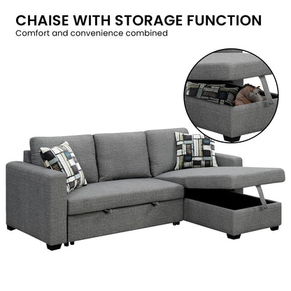 Sarantino Fontana Pullout Sofa Bed with Storage Chaise Lounge - Grey-Furniture &gt; Sofas-PEROZ Accessories