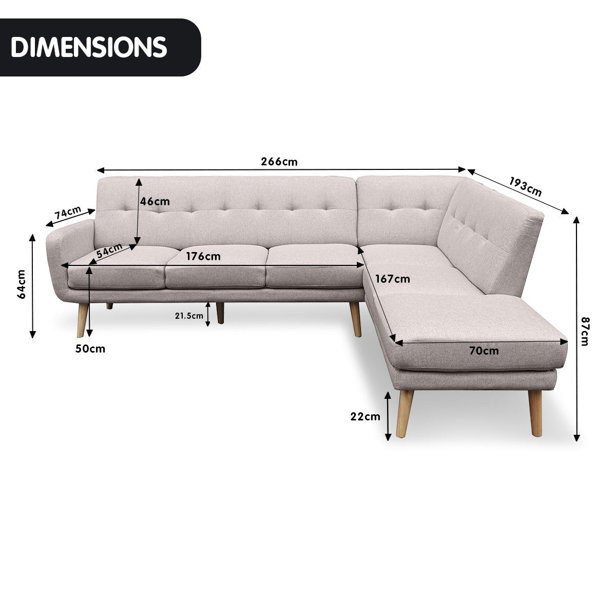 Sarantino Faux Linen Corner Sofa Lounge L-shaped Chaise Light Grey-Furniture &gt; Sofas-PEROZ Accessories