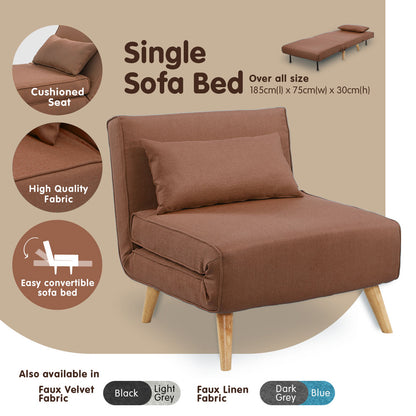 Sarantino Adjustable Chair Single Sofa Bed Faux Linen - Brown-Furniture &gt; Sofas-PEROZ Accessories