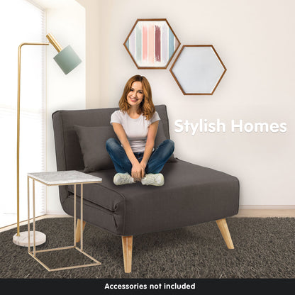 Sarantino Adjustable Chair Single Sofa Bed Faux Linen - Brown-Furniture &gt; Sofas-PEROZ Accessories