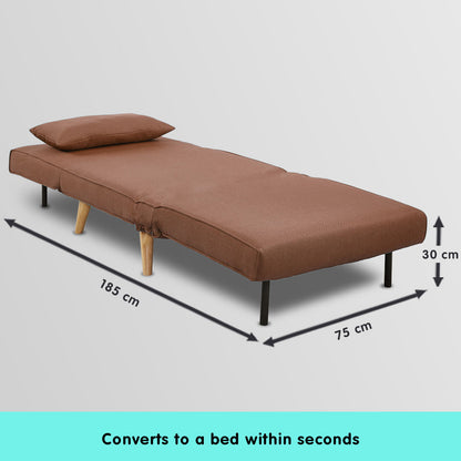 Sarantino Adjustable Chair Single Sofa Bed Faux Linen - Brown-Furniture &gt; Sofas-PEROZ Accessories
