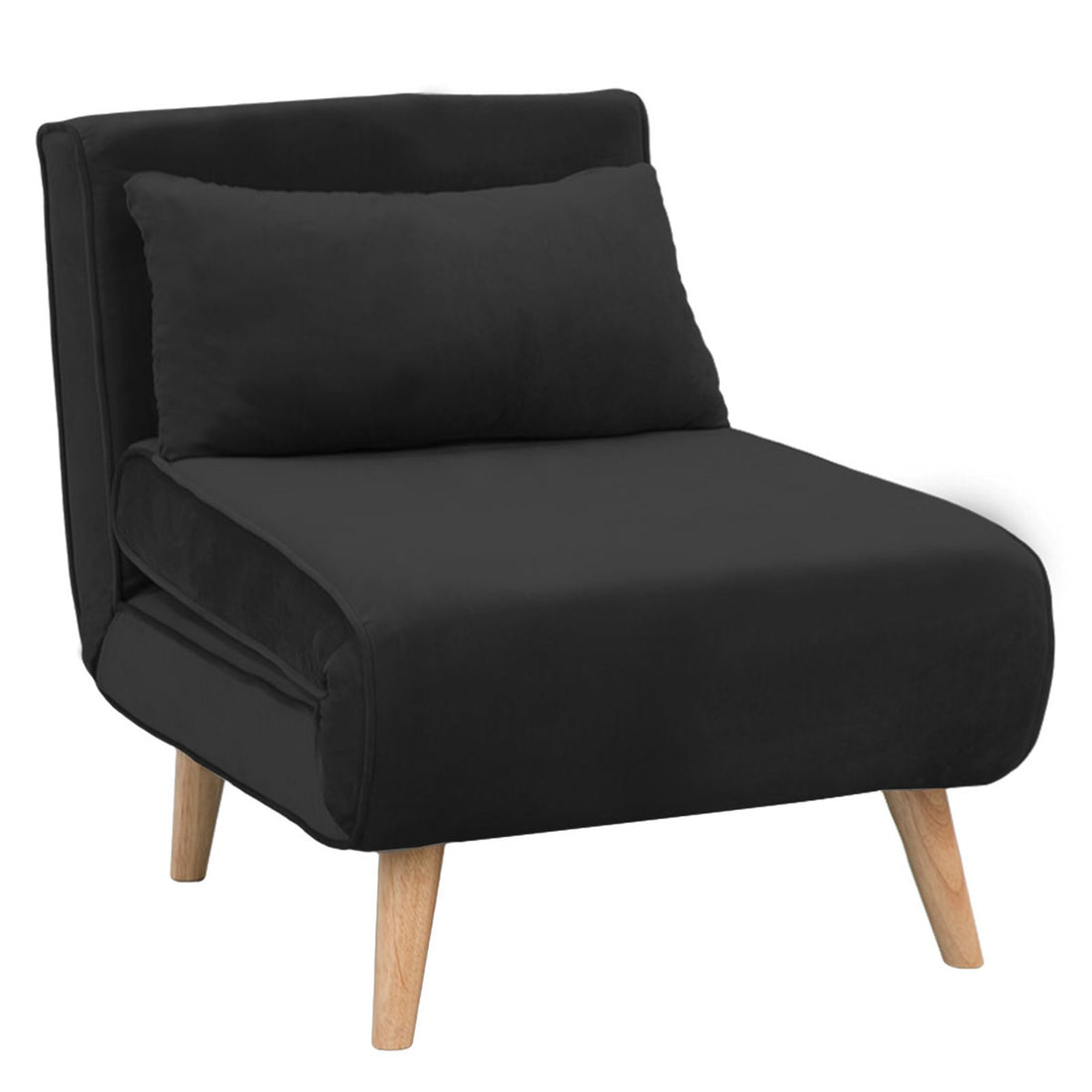 Sarantino Adjustable Chair Single Sofa Bed Faux Velvet - Black-Furniture &gt; Sofas-PEROZ Accessories