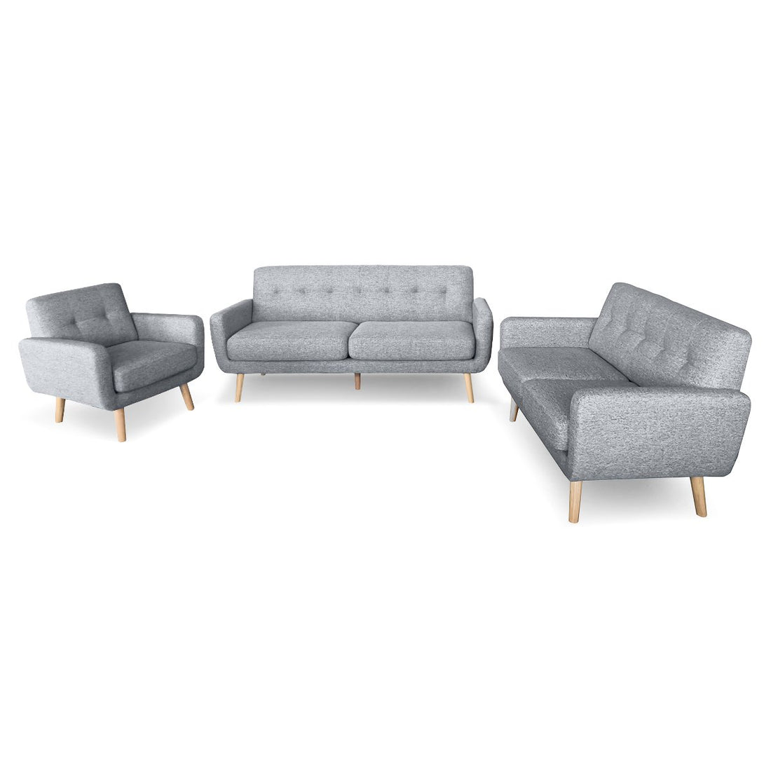 Sarantino 6-Seater Linen Sofa Set Couch Futon - Light Grey-Furniture &gt; Sofas-PEROZ Accessories