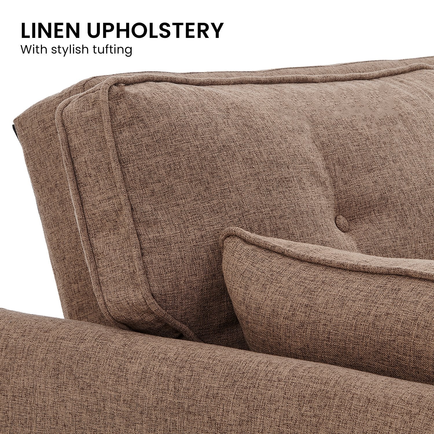 Sarantino 3 Seater Modular Linen Fabric Sofa Bed Couch Futon Suite - Brown-Furniture &gt; Sofas-PEROZ Accessories