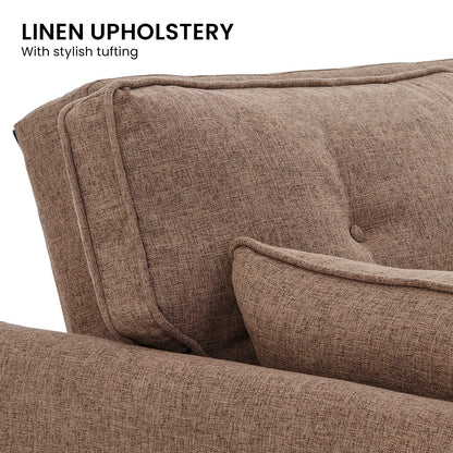 Sarantino 3 Seater Modular Linen Fabric Sofa Bed Couch Futon Suite - Brown-Furniture &gt; Sofas-PEROZ Accessories