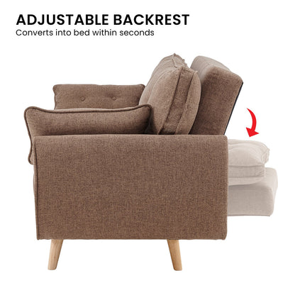 Sarantino 3 Seater Modular Linen Fabric Sofa Bed Couch Futon Suite - Brown-Furniture &gt; Sofas-PEROZ Accessories