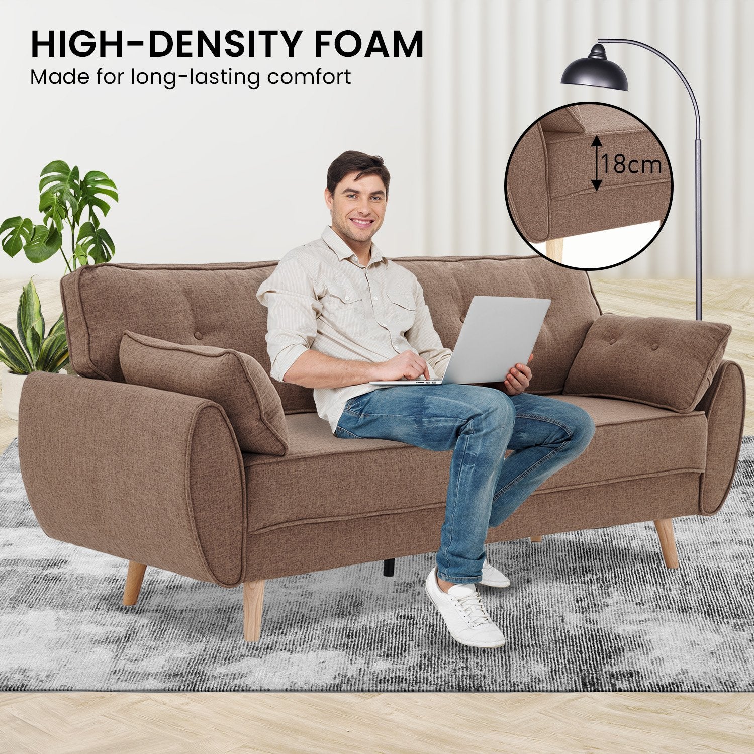 Sarantino 3 Seater Modular Linen Fabric Sofa Bed Couch Futon Suite - Brown-Furniture &gt; Sofas-PEROZ Accessories