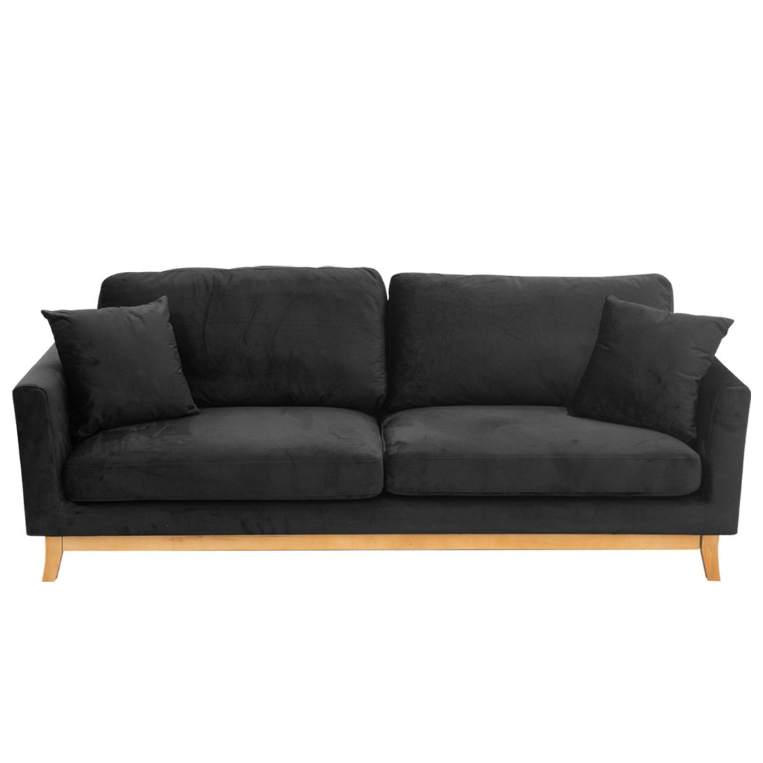 Sarantino 3 Seater Faux Velvet Wooden Sofa Bed Couch Furniture - Black-Furniture &gt; Sofas-PEROZ Accessories
