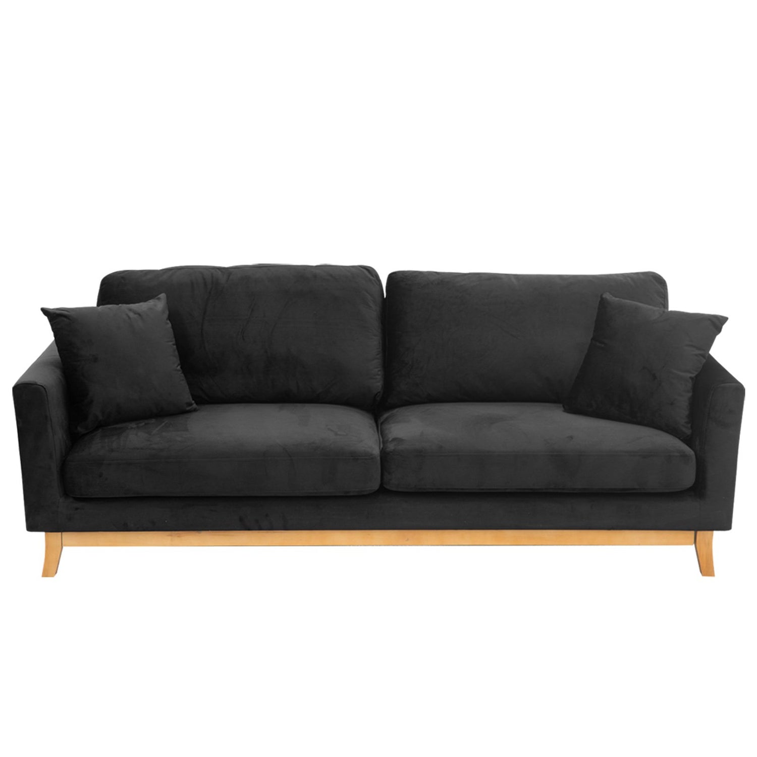 Sarantino 3 Seater Faux Velvet Wooden Sofa Bed Couch Furniture - Black-Furniture &gt; Sofas-PEROZ Accessories