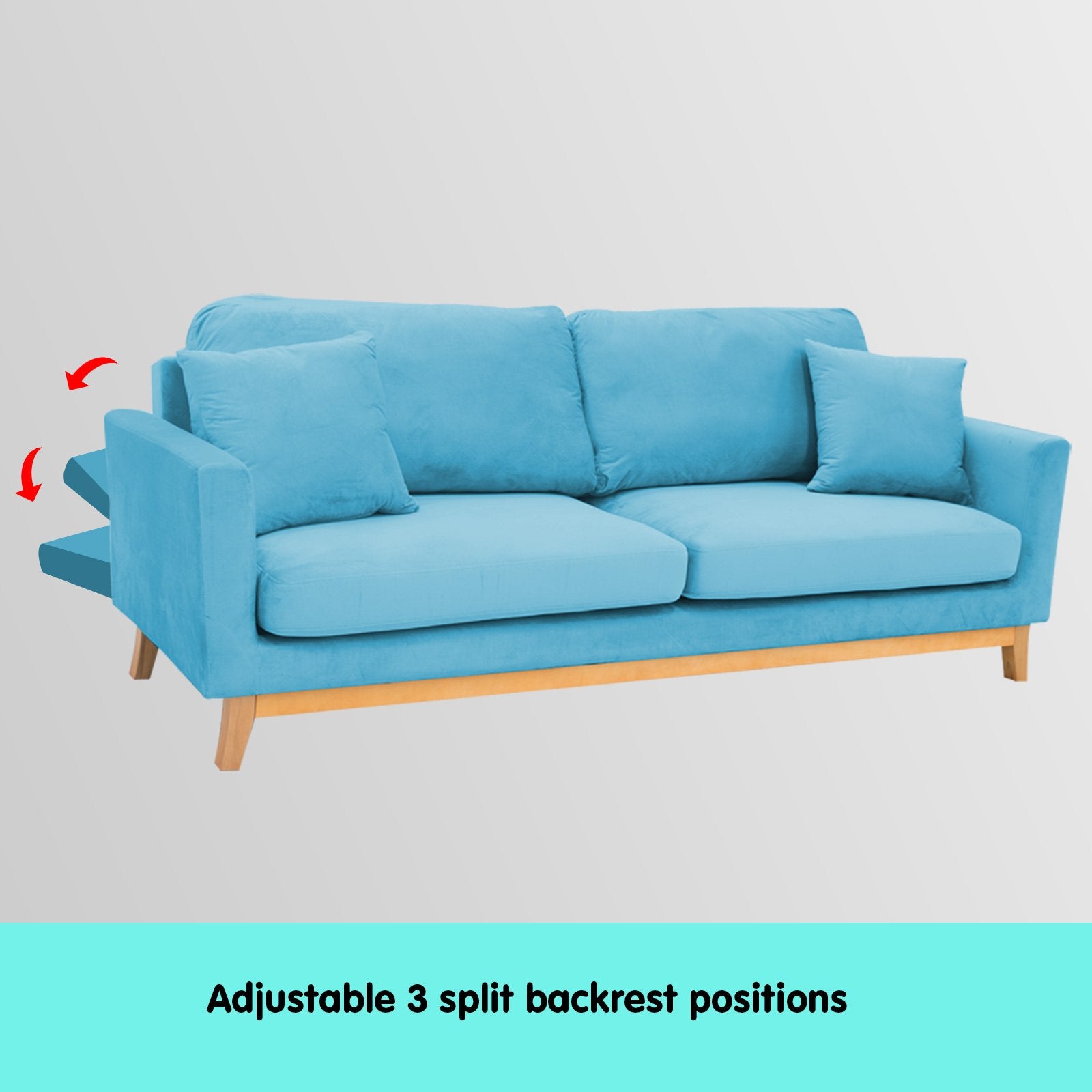 Sarantino 3 Seater Faux Velvet Wooden Sofa Bed Couch Furniture - Blue-Furniture &gt; Sofas-PEROZ Accessories