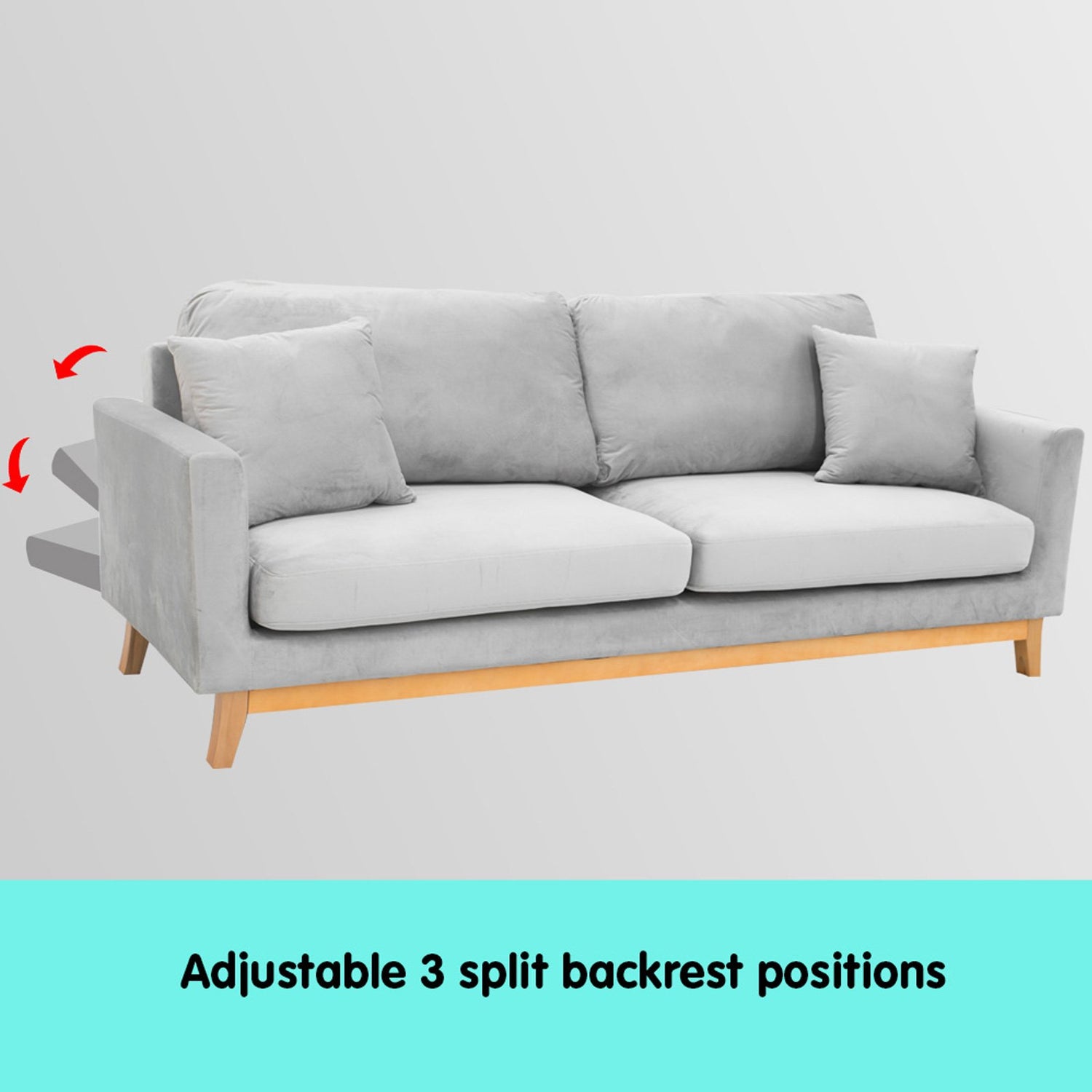 Sarantino 3 Seater Faux Velvet Sofa Bed Couch Furniture Light Grey-Furniture &gt; Sofas-PEROZ Accessories