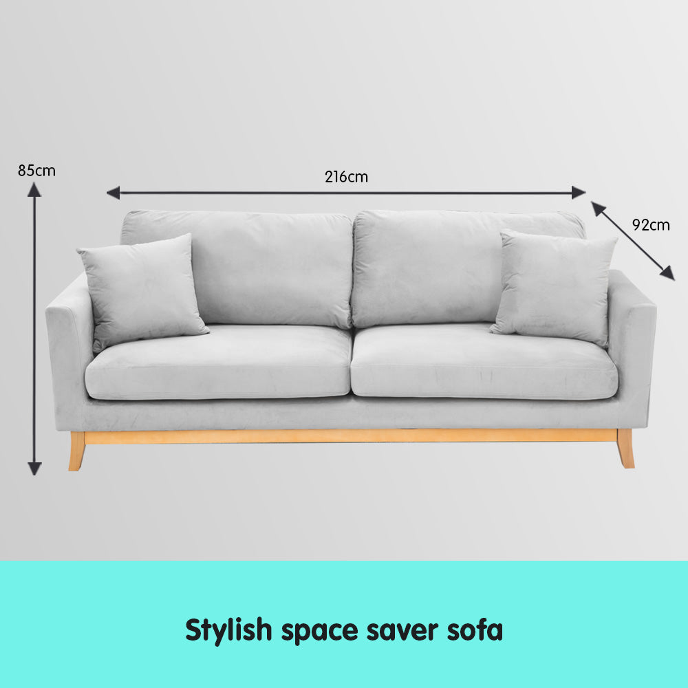 Sarantino 3 Seater Faux Velvet Sofa Bed Couch Furniture Light Grey-Furniture &gt; Sofas-PEROZ Accessories