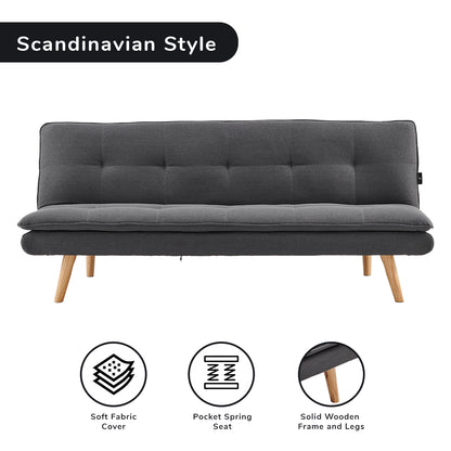 Sarantino 3 Seater Linen Sofa Bed Couch Lounge Futon - Dark Grey-Furniture &gt; Sofas-PEROZ Accessories
