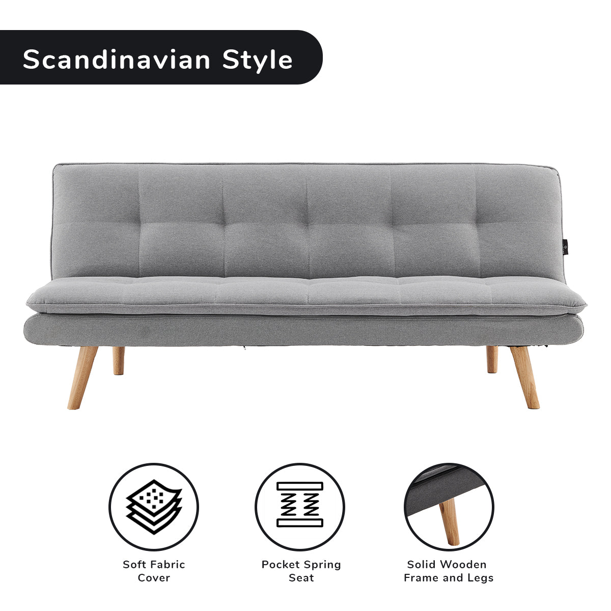 Sarantino 3 Seater Linen Couch Sofa Bed Lounge Futon - Light Grey-Furniture &gt; Sofas-PEROZ Accessories