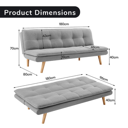 Sarantino 3 Seater Linen Couch Sofa Bed Lounge Futon - Light Grey-Furniture &gt; Sofas-PEROZ Accessories