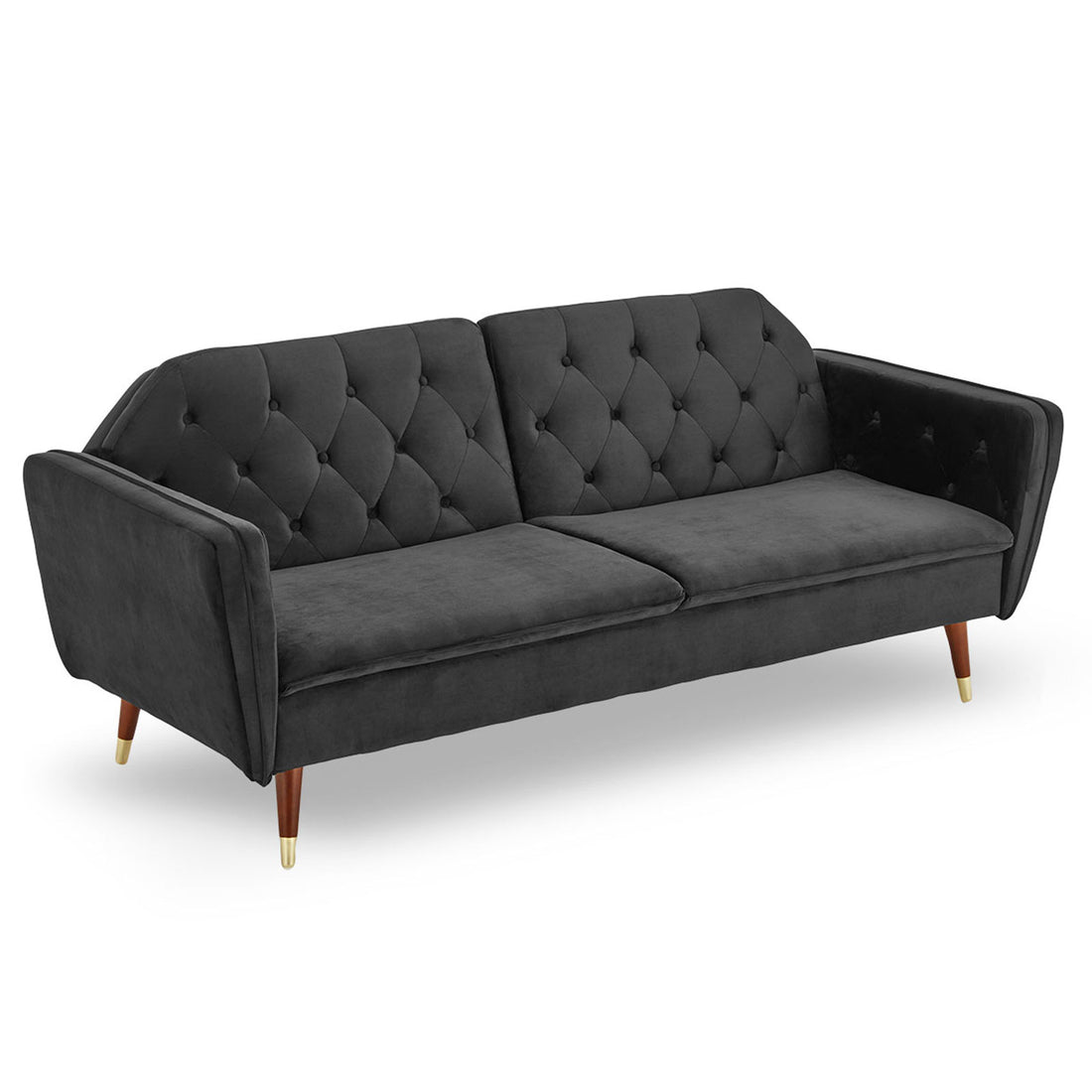 Sarantino Faux Velvet Tufted Sofa Bed Couch Futon - Black-Furniture &gt; Sofas-PEROZ Accessories