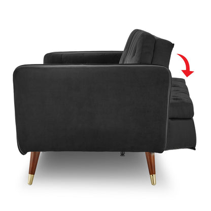 Sarantino Faux Velvet Tufted Sofa Bed Couch Futon - Black-Furniture &gt; Sofas-PEROZ Accessories