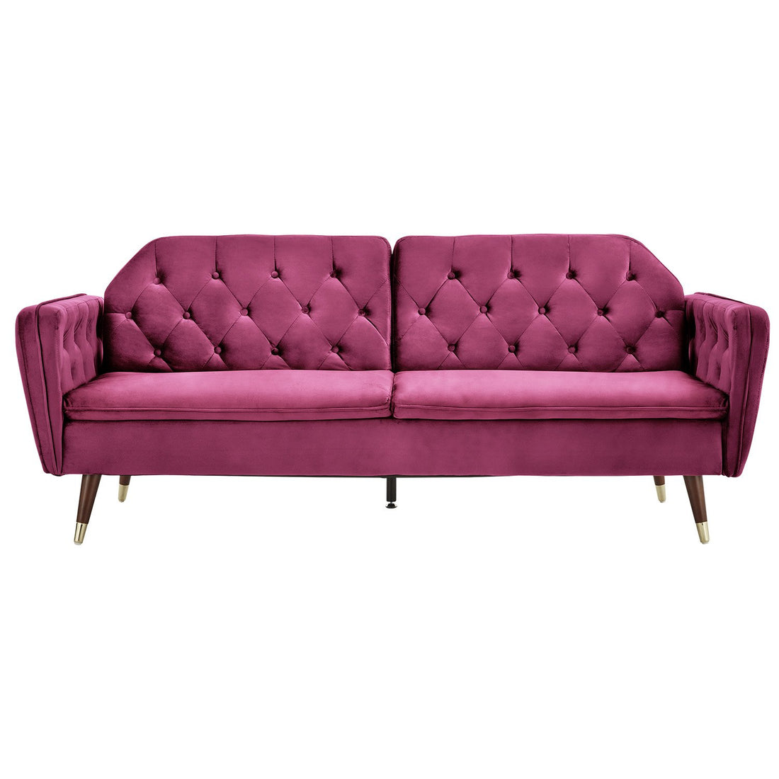 Sarantino Faux Velvet Tufted Sofa Bed Couch Futon - Burgundy-Furniture &gt; Sofas-PEROZ Accessories