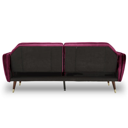 Sarantino Faux Velvet Tufted Sofa Bed Couch Futon - Burgundy-Furniture &gt; Sofas-PEROZ Accessories