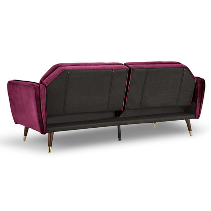 Sarantino Faux Velvet Tufted Sofa Bed Couch Futon - Burgundy-Furniture &gt; Sofas-PEROZ Accessories