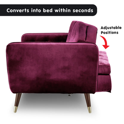 Sarantino Faux Velvet Tufted Sofa Bed Couch Futon - Burgundy-Furniture &gt; Sofas-PEROZ Accessories