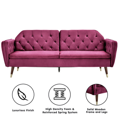 Sarantino Faux Velvet Tufted Sofa Bed Couch Futon - Burgundy-Furniture &gt; Sofas-PEROZ Accessories
