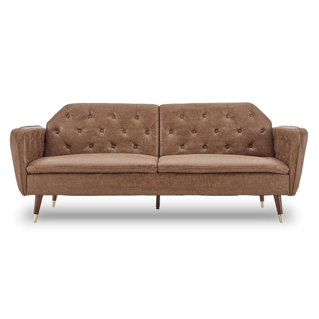 Sarantino Faux Velvet Tufted Sofa Bed Couch Futon - Brown-Furniture &gt; Sofas-PEROZ Accessories