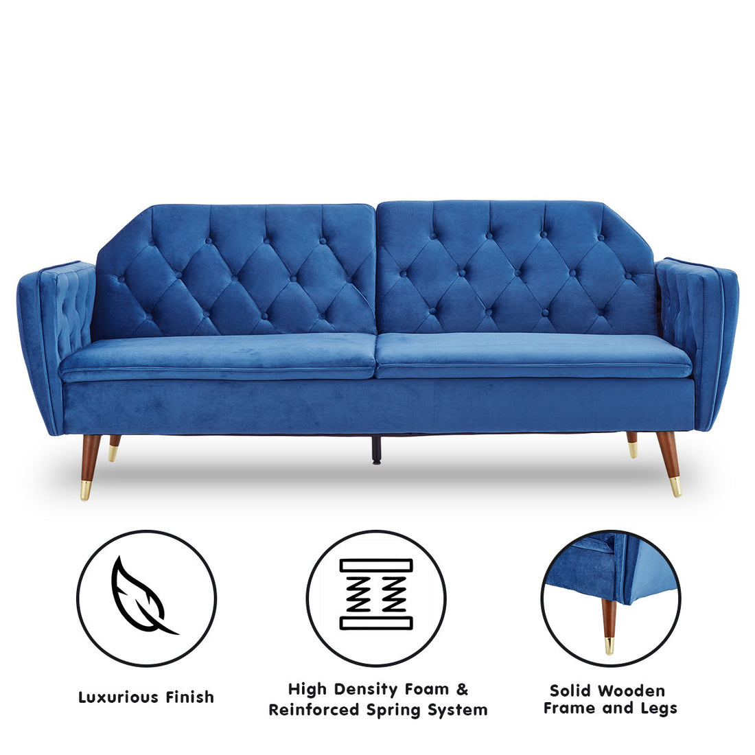 Sarantino Faux Velvet Sofa Bed Couch Furniture Lounge Suite Futon Blue-Furniture &gt; Sofas-PEROZ Accessories
