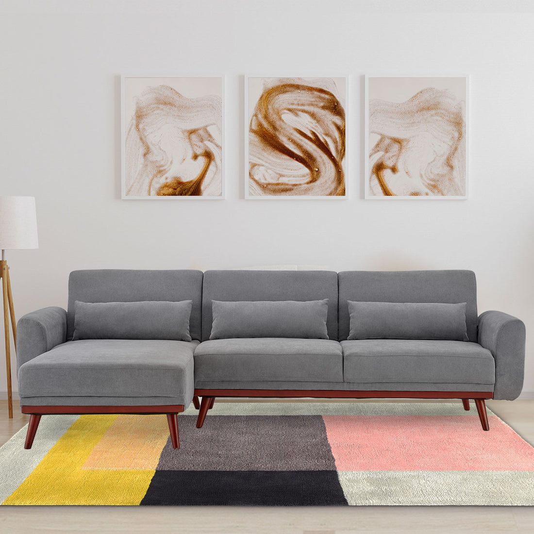 Sarantino Faux Velvet Sofa Bed Couch Lounge Chaise Cushions Light Grey-Furniture > Sofas-PEROZ Accessories