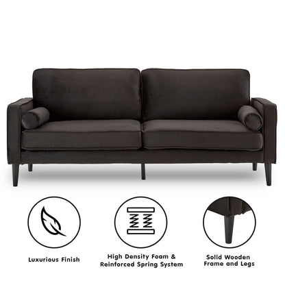 Sarantino Faux Velvet Sofa Bed Couch Furniture Lounge Suite - Black-Furniture &gt; Sofas-PEROZ Accessories