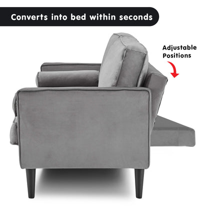 Sarantino Faux Velvet Sofa Bed Couch Furniture Lounge Suite Seat Grey-Furniture &gt; Sofas-PEROZ Accessories