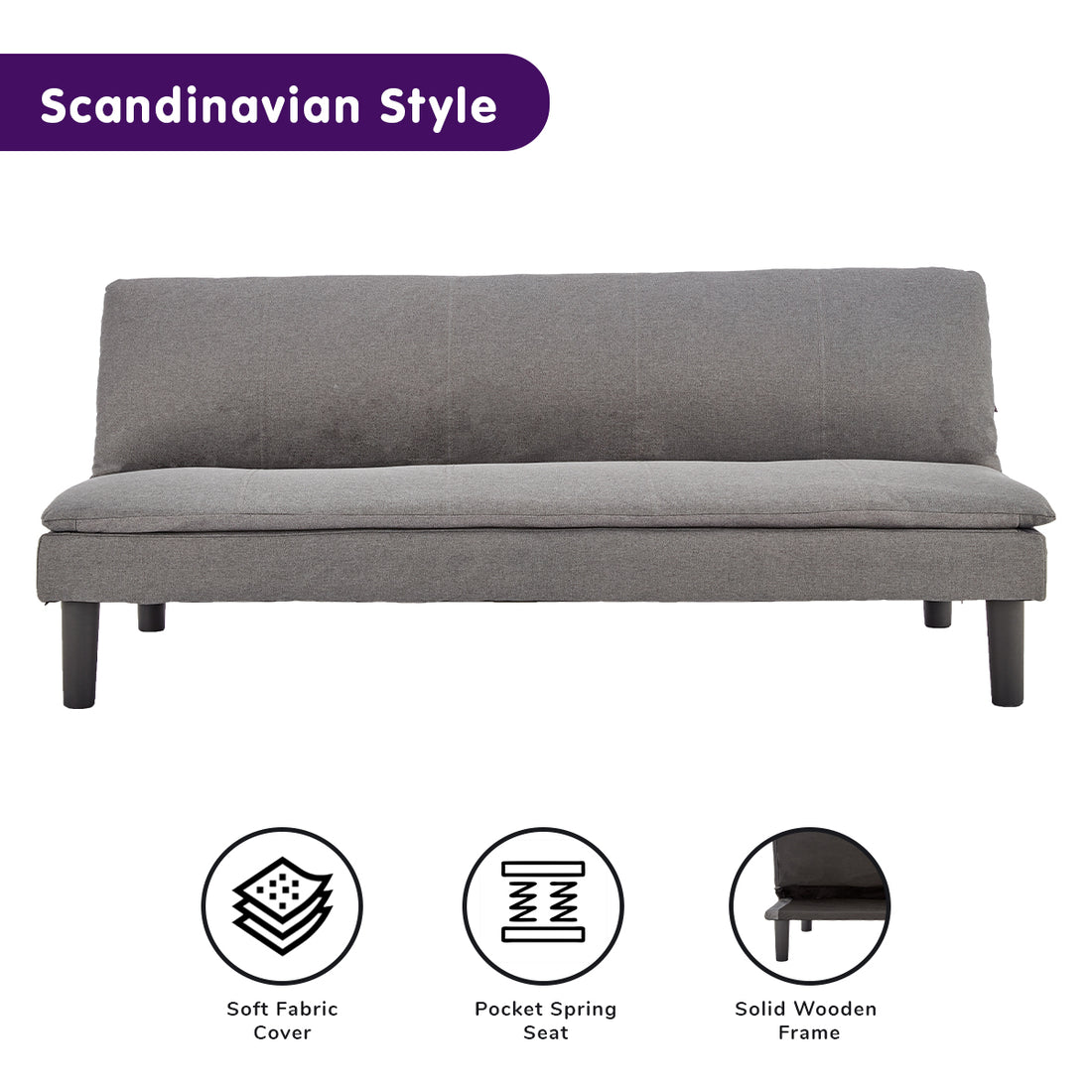 Sarantino 3 Seater Modular Faux Linen Fabric Sofa Bed Couch -Dark Grey-Furniture &gt; Sofas-PEROZ Accessories