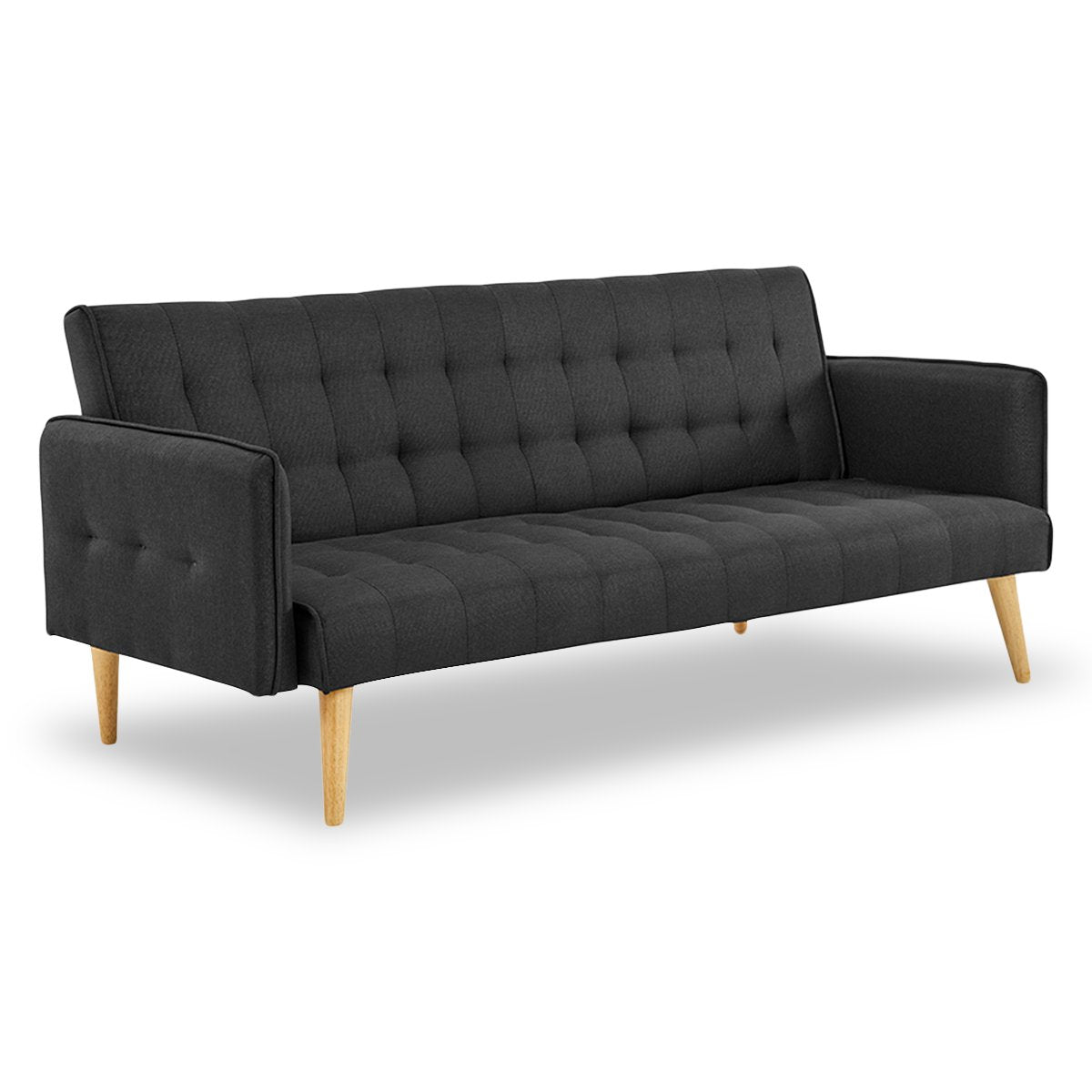 Sarantino 3 Seater Modular Linen Fabric Sofa Bed Couch - Black-Furniture &gt; Sofas-PEROZ Accessories
