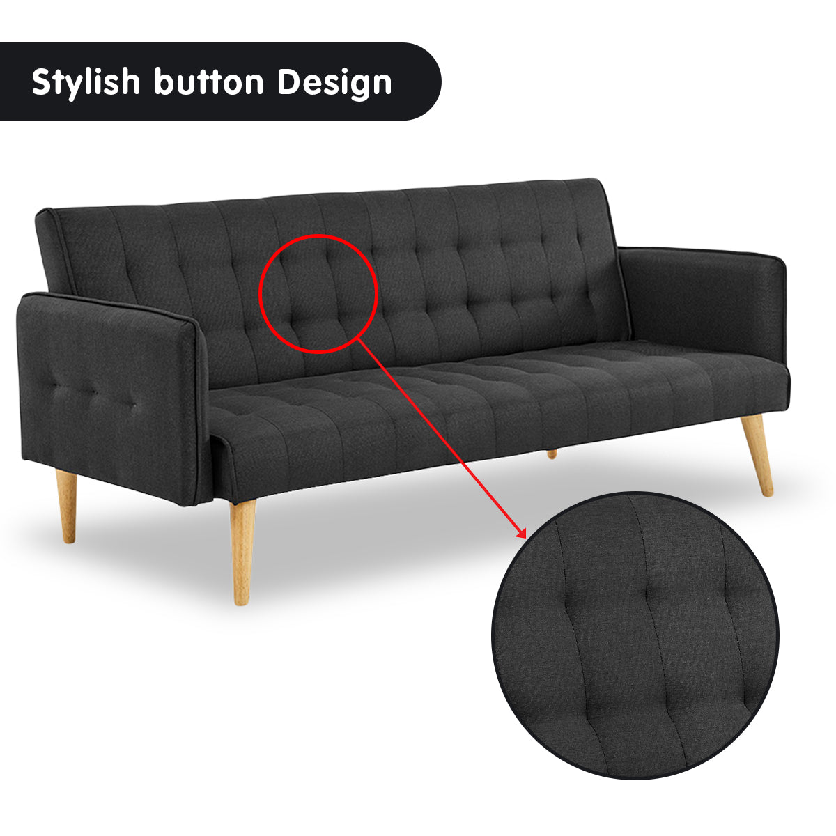 Sarantino 3 Seater Modular Linen Fabric Sofa Bed Couch - Black-Furniture &gt; Sofas-PEROZ Accessories